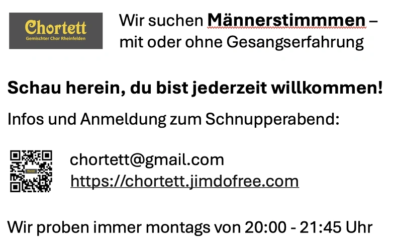 Event-Image for 'Chortett Gem. Chor Rheinfelden sucht Männer-Stimmen'