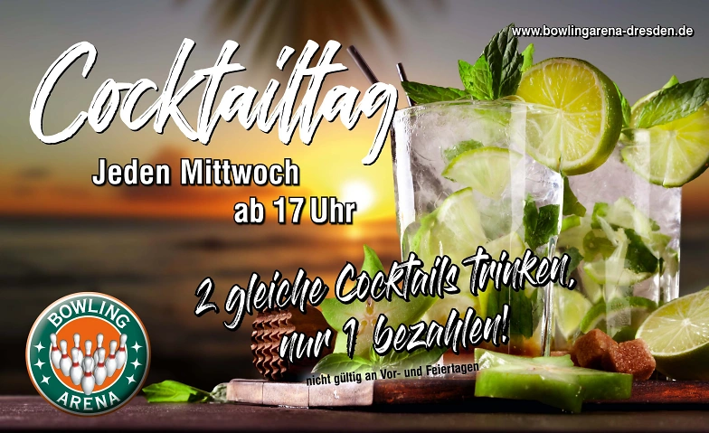 2 gleiche Cocktails trinken, nur 1 bezahlen. BOWLING-ARENA Dresden, Südhöhe 80, 01217 Dresden Tickets