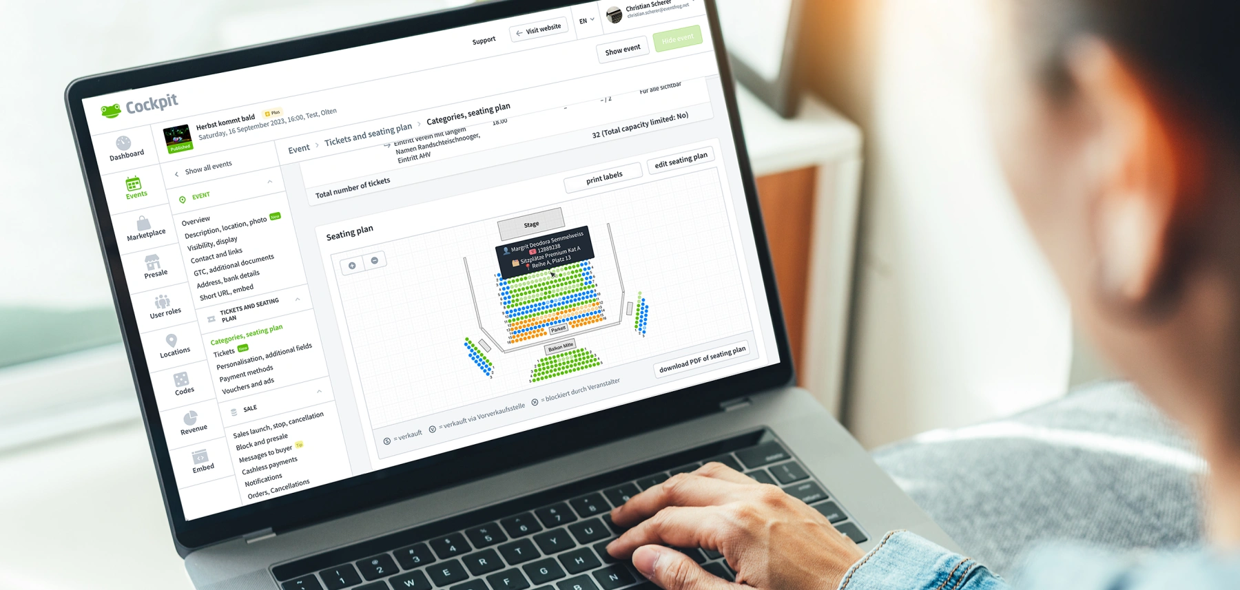 Funktionen EN Saalplan