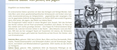 Event-Image for 'Isl&egrave;me Sassi "Von jenen, die jagen" am 31.3. in Winterthur:'