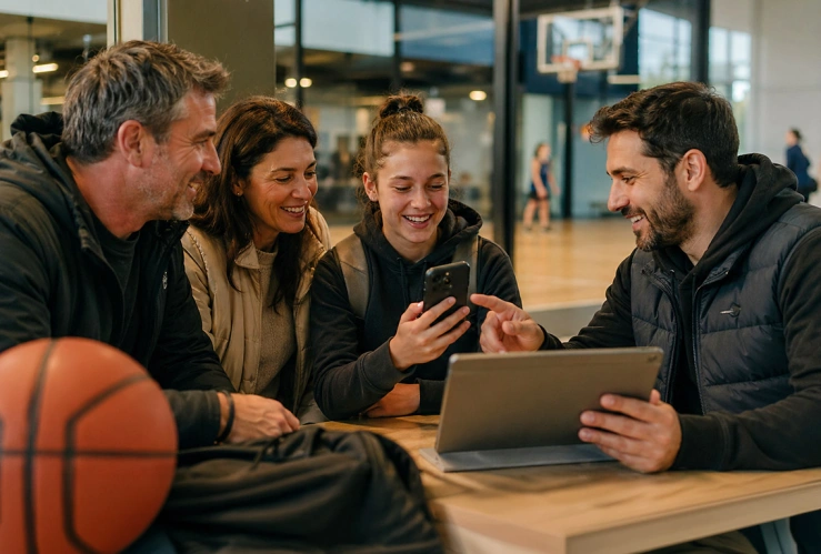 Sportmitglieder mit Trainer