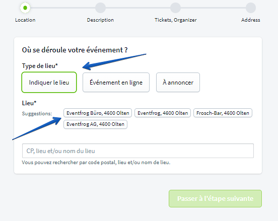 Nouvelle saisie d'&eacute;v&eacute;nement Lieu