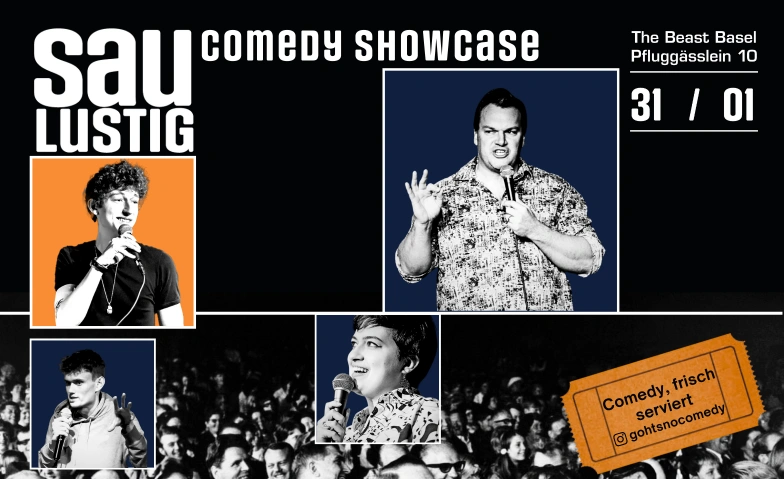 SauLustig - Comedy Showcase 31.1 The Beast Basel Comedy Club, Pfluggässlein 10, 4001 Basel Tickets