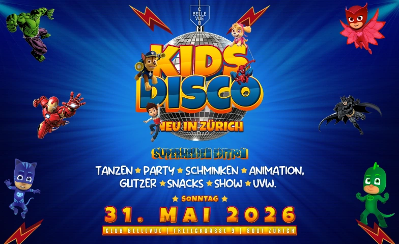 KIDS PARTY - @ CLUB BELLEVUE - SUPERHERO EDITION Club Bellevue, Freieckgasse 9, 8001 Zurich Billets