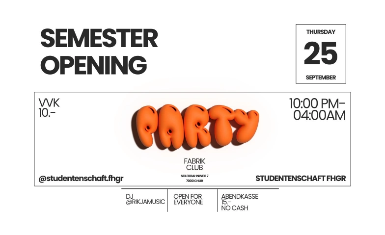Semesteropening Studentenschaft FABRIK, Seilerbahnweg 9, 7000 Chur Tickets